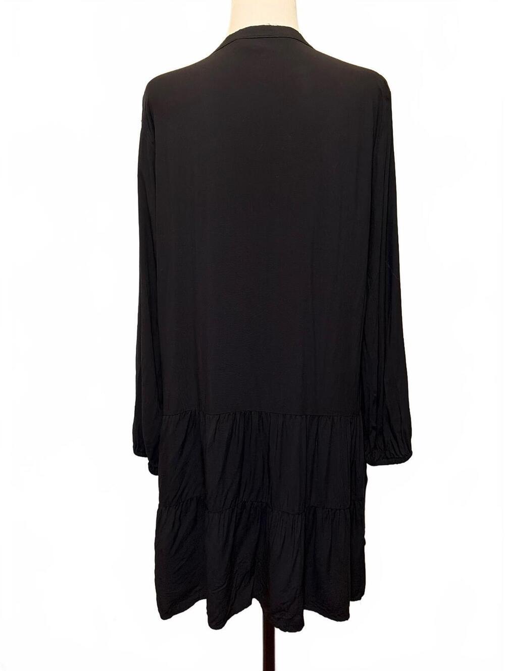 GAP Black Rayon Tiered Dress L Deep V Long Sleeve Witchy Romantic Grunge Boho - Picture 2 of 6